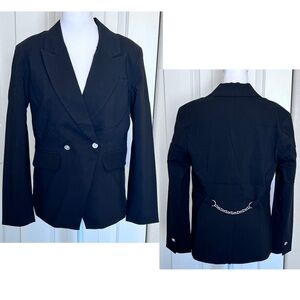 Kate & Mallory Black Blazer buttons on front & cuffs, back chain accent Sz Small
